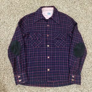 Vintage 60s-70s Traditional Wool Button Up Pocket Flannel Shirt Elbow Pads Sz.S